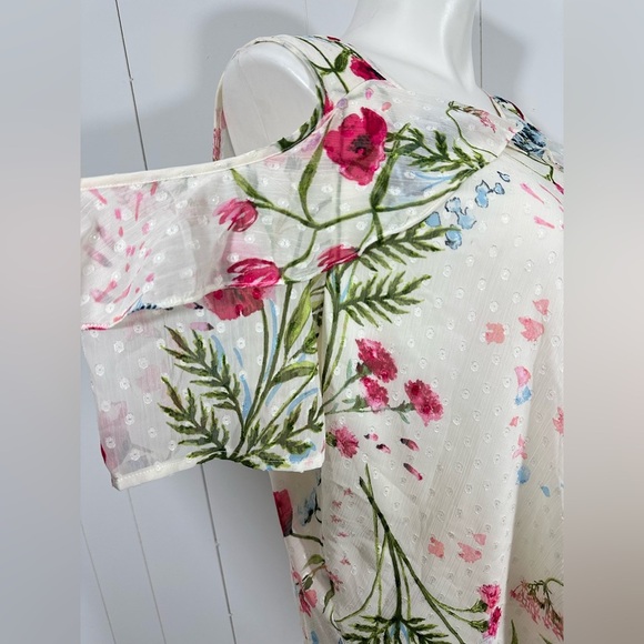 NWT Roz & Ali Womens Short Sleeve Open Shoulder Floral Top Shirt Tunic - Picture 3 of 11